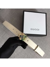 Replica Designer Gucci Leather belt with tiger head 543152 white HY4046Bb80