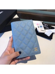 Replica Fashion Chanel Calfskin Leather & Gold-Tone Metal Wallet A80385 Light Blue HY24768HM85