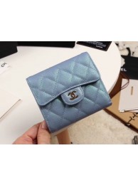 Replica Fashion Chanel Calfskin Leather wallet & Gold-Tone Metal A82288 light blue HY9073HM85