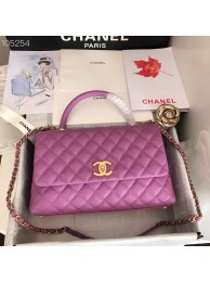 Replica Fashion Chanel original Calfskin flap bag top handle A92292 Purplish&gold-Tone Metal HY6153HM85