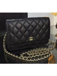 Replica Fashion Chanel WOC mini Flap Bag Black Sheepskin A5373 Gold HY11286yI43