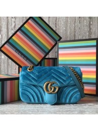 Replica Gucci GG Marmont Chevron Velvet Shoulder Bag 443497 SkyBlue HY7987AP18