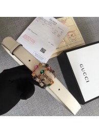 Replica Gucci Leather belt with crystal Double G buckle 513183 white HY20717XB19