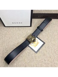 Replica Gucci Leather belt with feline buckle 409420 black HY8378Vi77