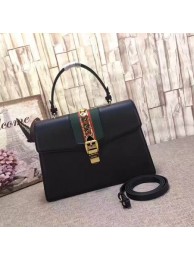 Replica Gucci Sylvie Leather Top Handle Bag 431665 Black HY22716hD86