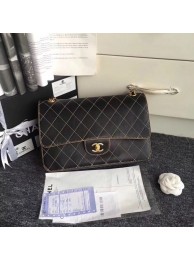 Replica hanel Flap Shoulder Bags Leather CF B1113 black gold chain HY12051KG80