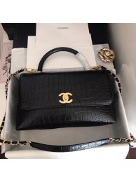 Replica High Quality Chanel original Calfskin flap bag top handle A92292 black &gold-Tone Metal HY56Jh90
