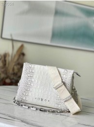 Replica Louis Vuitton COUSSIN PM IN CROCODILE-EMBOSSED LACQUERED LEATHER M57790 white HY14123ij65