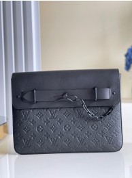 Replica Louis Vuitton Monogram Eclipse POCHETTE Steamer M80140 Black HY22499iF91