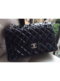 Replica Top Chanel Classic Flap Bag Black Original Patent Leather A1113 Silver HY14179Vx24