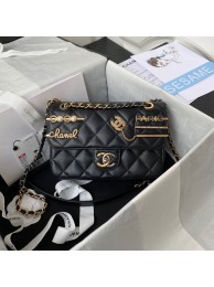 Replica Top Chanel Original Leather Pearl Hairpin Badge Bag AS2979 Black HY5784Vx24