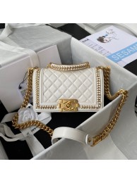 SMALL BOY CHANEL HANDBAG Gold-Tone Metal A67085 WHITE HY20363Ty85