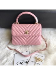 Top Chanel CC original lambskin top handle flap bag A92236V pink Gold Buckle HY24481yq38