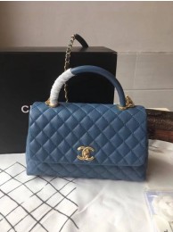 Top Chanel Classic Top Handle Bag Blue Original Leather A92292 Gold HY13202lE56