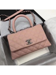 Top Chanel Classic Top Handle Bag Pink Cannage Pattern A92290 Silver HY4771yq38