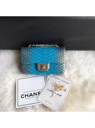 Top Chanel Mini Flap Bag Python & Gold-Tone Metal A69900 blue&gold HY24206eo14