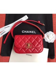 Top Chanel Original Sheepskin Leather Belt Bag Red 33866 Gold HY24517lE56